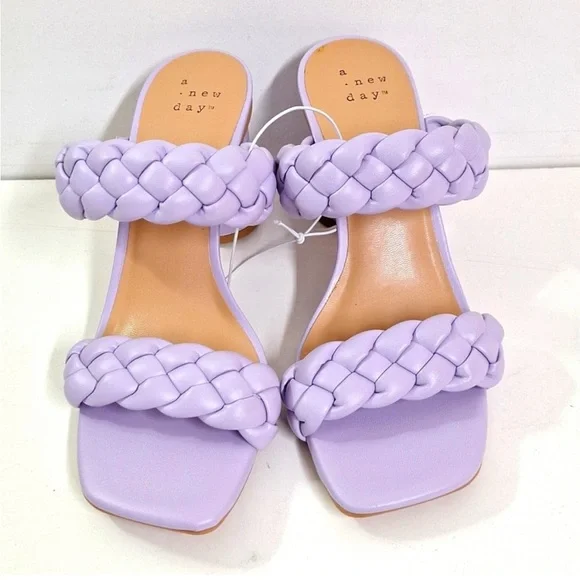 A New Day Lilac Purple Basil Slip On Double Band Woven Mule Heels New! - Picture 2 of 10